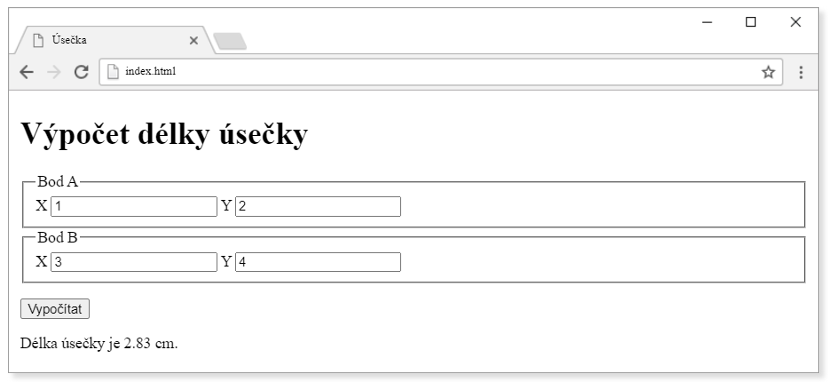 Výpočet úsečky - Objektově orientované programování v JavaScriptu